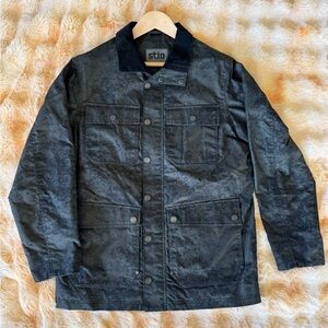 Worn Once Stio Men's Black and Camo Waxed Cotton Jacket